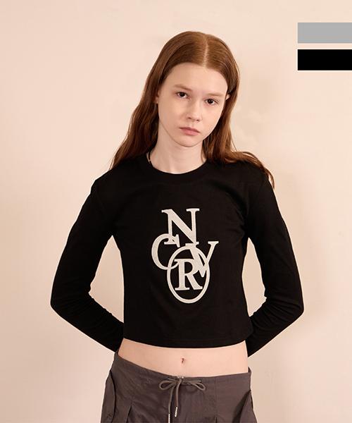 Uncover Circle Stitch Crop Long Sleeve 2 Colors Gray/F