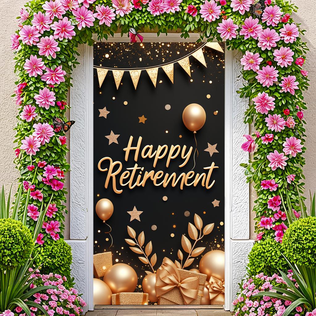 Retirement Party Banner Gift Box Design Party Decoration Polyester Material Party Backdrop for Photo Shoot Indoor Celebration