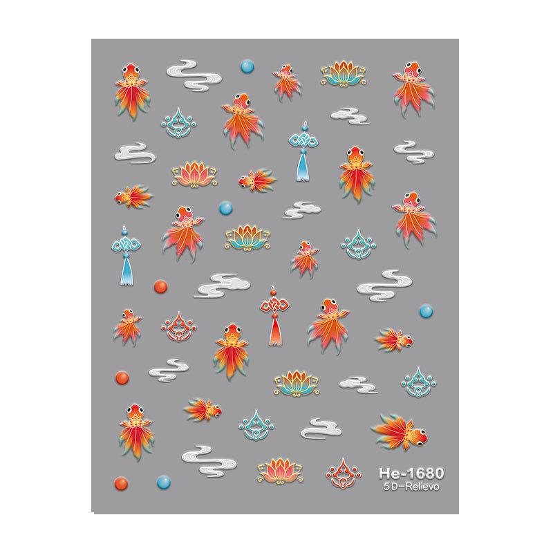 Redanco 5D Embossed Cartoon Goldfish Nail Art Stickers - 3D Light-Reflective Decals.