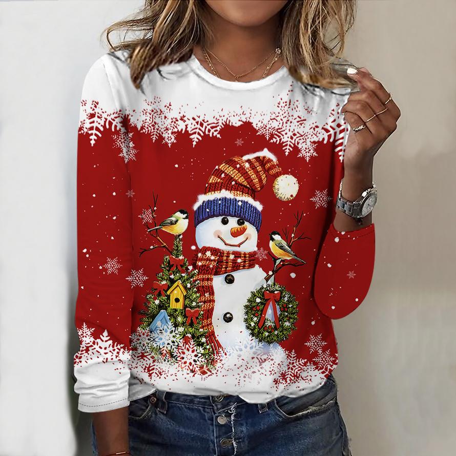 

Женский новый повседневный топ с круглым вырезом и длинным рукавом на осень-зиму 2025 года с 3D-рождественским узором. Идеальный подарок на Хэллоуин и Рождество. XS красный