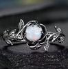 Inlaid Moonstone Rose Flower Rings Women Fashion Ring Romantic Attractive Rings for Women Vintage Metal Inlaid Ring Jewelry