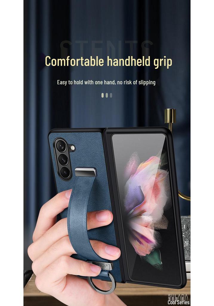 Samsung Z Fold7/6/5 Leather Texture Wrist Strap Stand Case