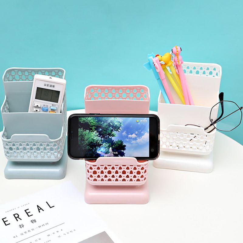 Rattan Woven Pen Holder Makeup Organizer Desktop Storage Box Container for Cosmetics Jewelry Stationery Plastic Organizer