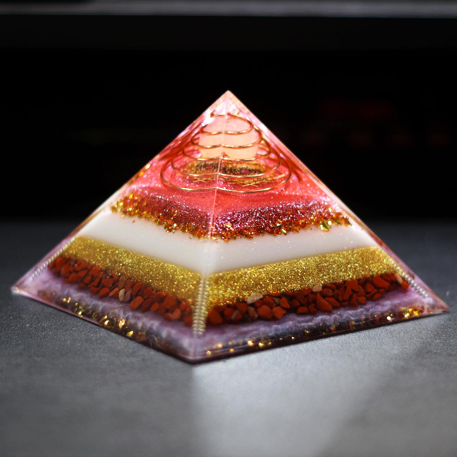 Crystal Ball Crushed Stone Pyramid Resin Epoxy Ornament for Home or Office Decor 12x12x8 cm