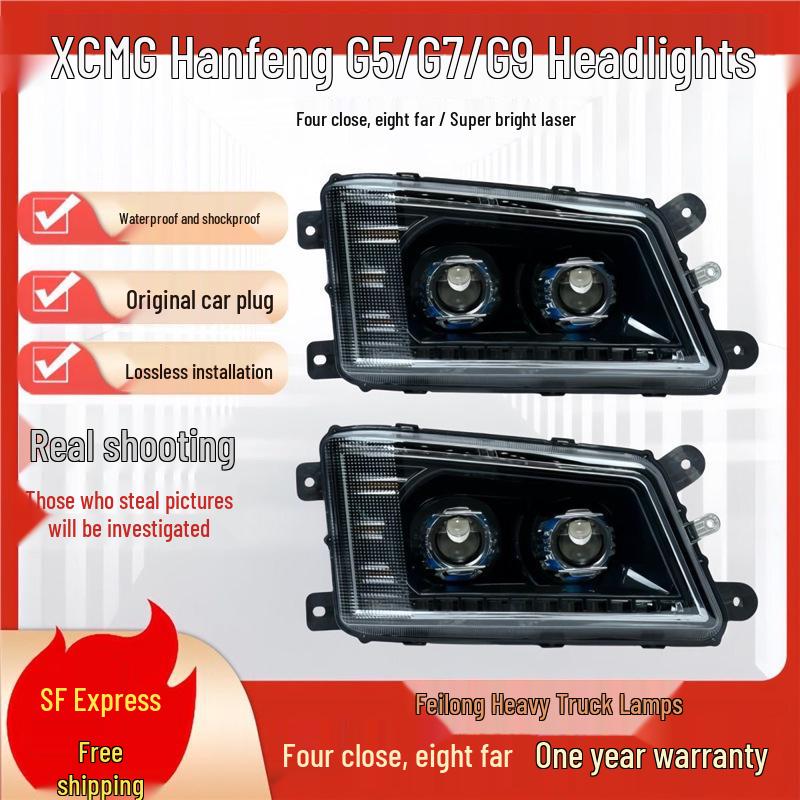 XCMG Hanfeng G7/G5/G9 Dual-Lens LED Headlight Assembly - Black Gold Model Left Side