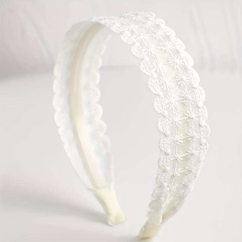 

Single White Floral Embroidered Lace Headband - Elegant Vintage Hair Accessory for Women, Delicate Ruffled Edge for Weddings білий
