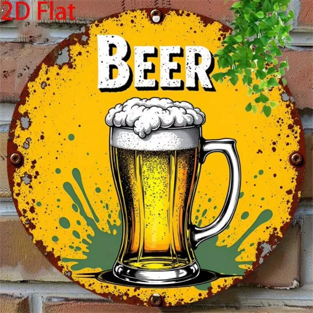 Retro Beer Metal Sign Wall Art Round Aluminum Foam Mug
