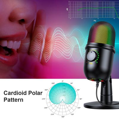 Renkli Aydınlatma Efektli RGB Kondenser Mikrofon Kardioid USB Mikrofon Tek Tuşla Sessize Alma Gerçek Zamanlı
