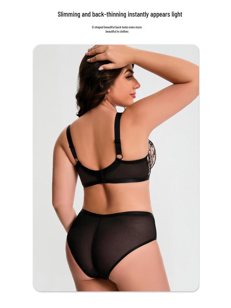 European & American Plus Size Mesh Lingerie Set: Anti-Sagging, Large Cup for Women