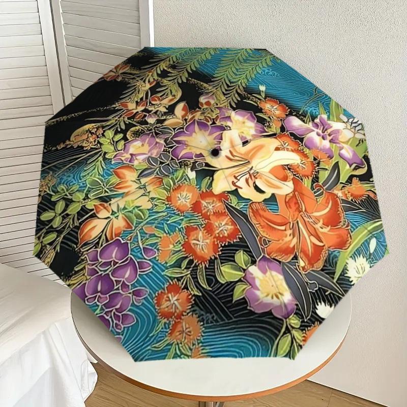 

1pc Floral Garden Pattern Umbrella with Plastic Handle,Suitable for All Seasons Home Travel Outdoor UmbrellaDD1654