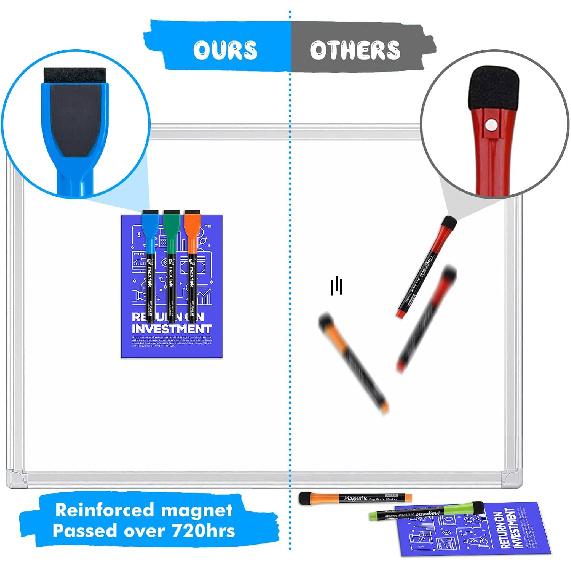 maxtek Magnetic Whiteboard Markers - 12 Count Colorful Fine Tip Dry Erase Markers with Eraser for Kids, Low Odor Thin Markers for Calendar Boards