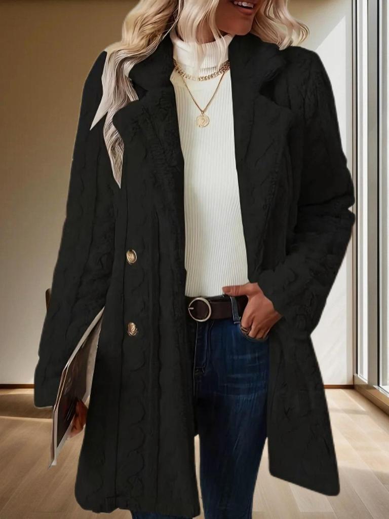 Women's Plush Double-Breasted Mid-Length Coat - Comfortable, Casual, Warm Suit Collar.