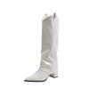 Genuine Leather~ Jiaoyu White Trouser Boots Pointed V-mouth Thin Spice Girl Boots But Knee Thick Heel Boots Knight Boots