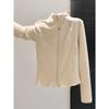 Women's Slimming Plush Double Zipper Knit Cardigan - Long Sleeve, Stand Collar, Autumn/Winter Top