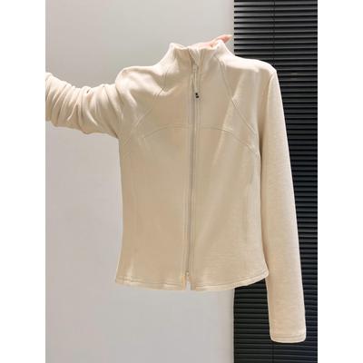 Damen Schlankmachender Plüsch Doppelreißverschluss Strickjacke - Langarm, Stehkragen, Herbst/Winter Oberteil