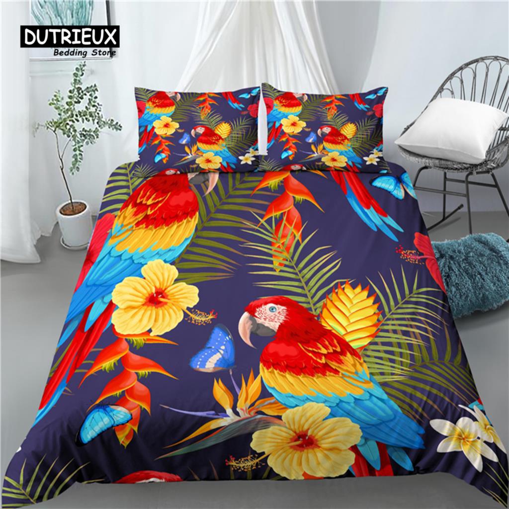 Home Living Luxury 3D Parrot Print 2/3Pcs Comfortable Duvet Cover Pillowcase Bedding Sets Queen And King Eu/Us/Au Size