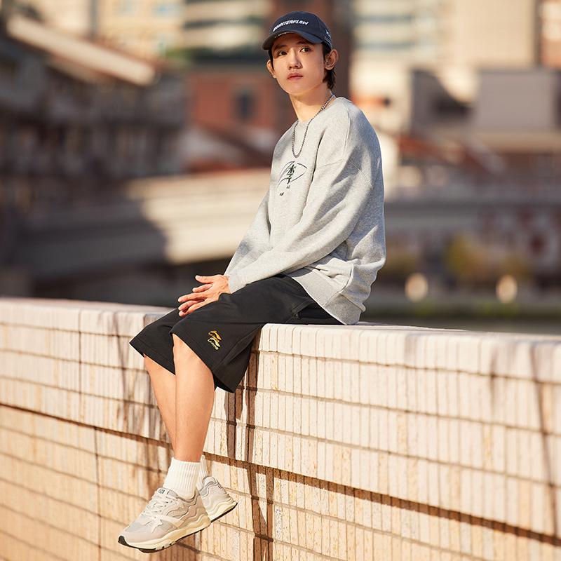 Li Ning Sports Fashion Series Simple Breathable Comfortable Skin-Friendly Solid Color Knitted Embroidered Casual Shorts Men Shorts Black AKSU699-1