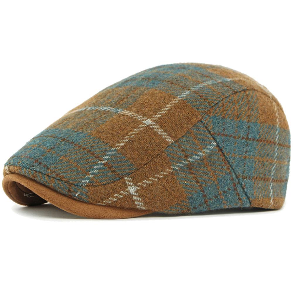 HT4903 Beret Cap New Autumn Winter Wool Beret Hat Women Plaid Artist Painter Hat Male Female Ivy Flat Cap Adjustable Mens Berets