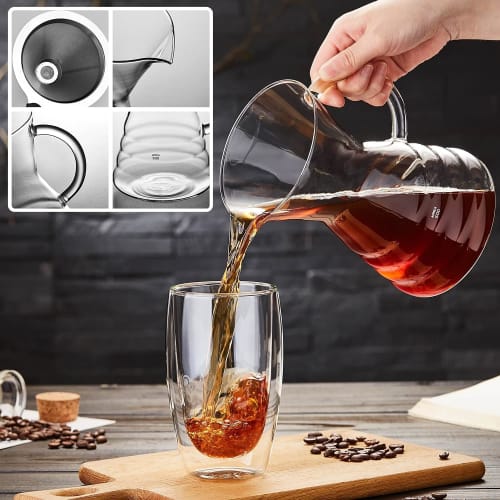 Pokaro Tea Coffee Server, Heat-Resistant Glass, 500ml, No Paper Coffee Filter Required, Stylish Drip Coffee Server with Reusable Stainless Steel Filte