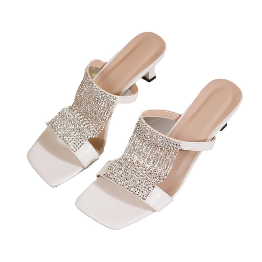 Classical demeanor, black cool slippers, women wear rhinestone wedges in summer, women pedal lazy shoes half-toe