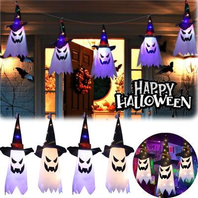 Halloween Decorations Outdoor Hanging Ghosts Lights Glowing Ghost Witch Hat Halloween Ornaments Lights Decorations for Garden