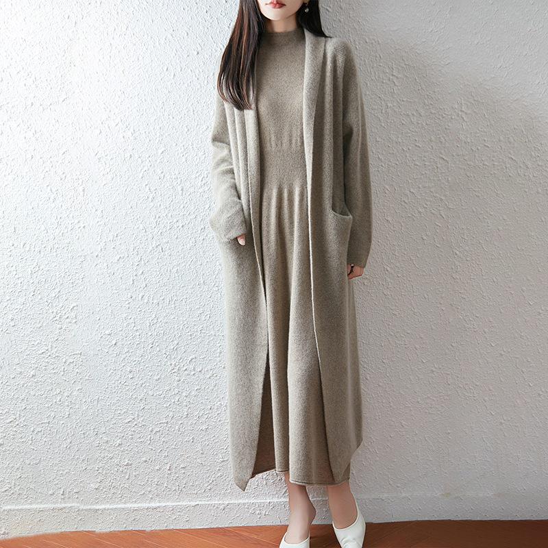 Women's Long Wool Cardigan: Over-the-Knee, Slimming, Cozy Knitwear for Autumn & Winter