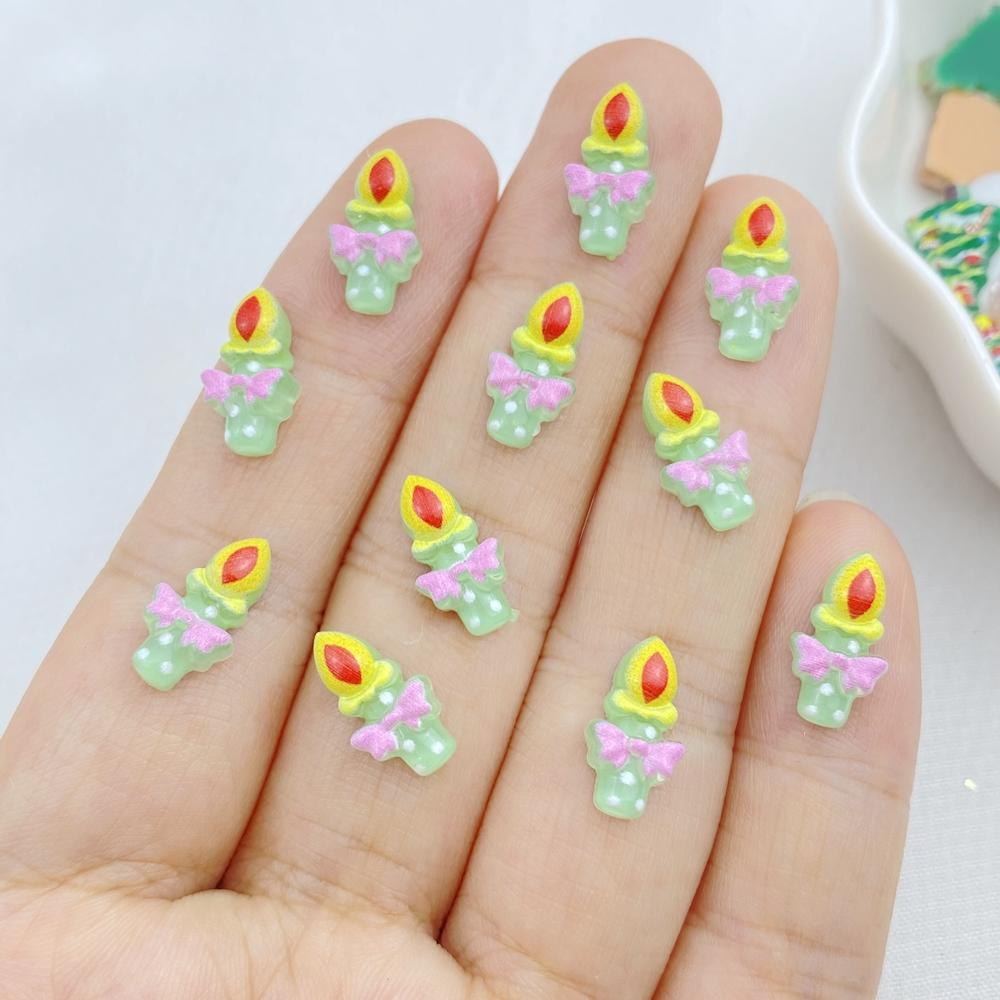 50Pcs New Cute Resin Small Santa Claus, Snowman, Tree Series Flat Back Ornament Jewelry Making Manicure Hairwear Accessories