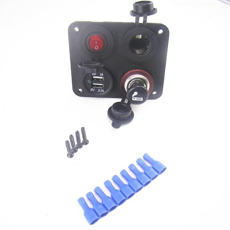 Multifunctional Panel Car Dual USB Socket Cigarette Lighter & Socket Rocker Toggle LED Switch Red Light On-off...