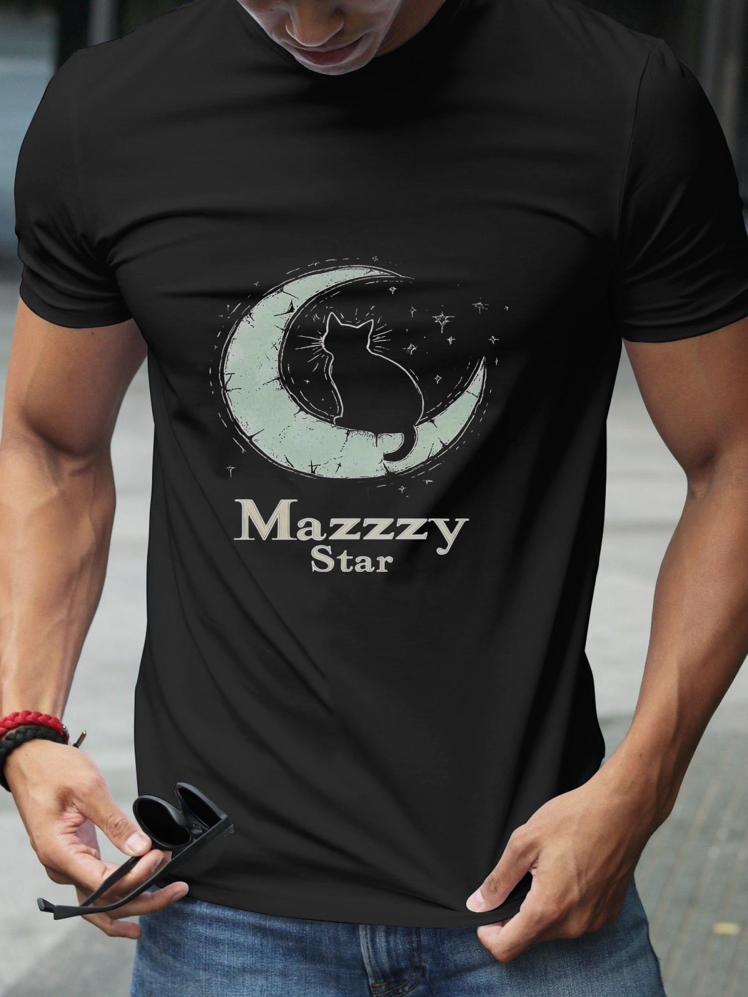 

Vintage Mazzy Star Graphic T-shirt - Grunge Style Black Cat & Stars Print XXXXL