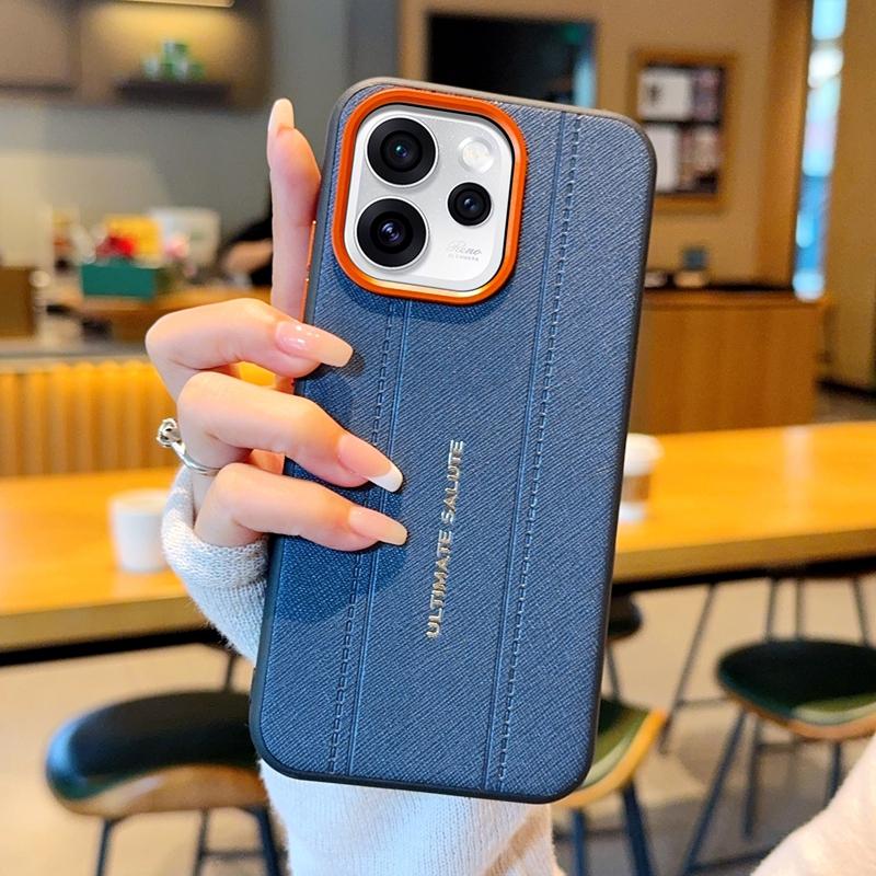

Luxury Cross Texture Leather Design Case For Oppo Reno 15,Reno 15 Pro,Reno 15 Pro Max Slim Orange Camera Ring Shockproof Cover OPPO Reno15