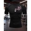 Mens Navy Blue Compression Short Sleeve T-Shirt Cherry Blossom Graphic Slim Fit Gym And Running Athletic Training Top