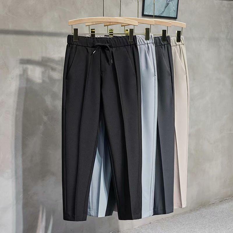 Spring Men's 9-point Casual Pants Stylish Lightweight Elastic Waist Draped Anti-wrinkle British Style Men's Trousers Foot Pants