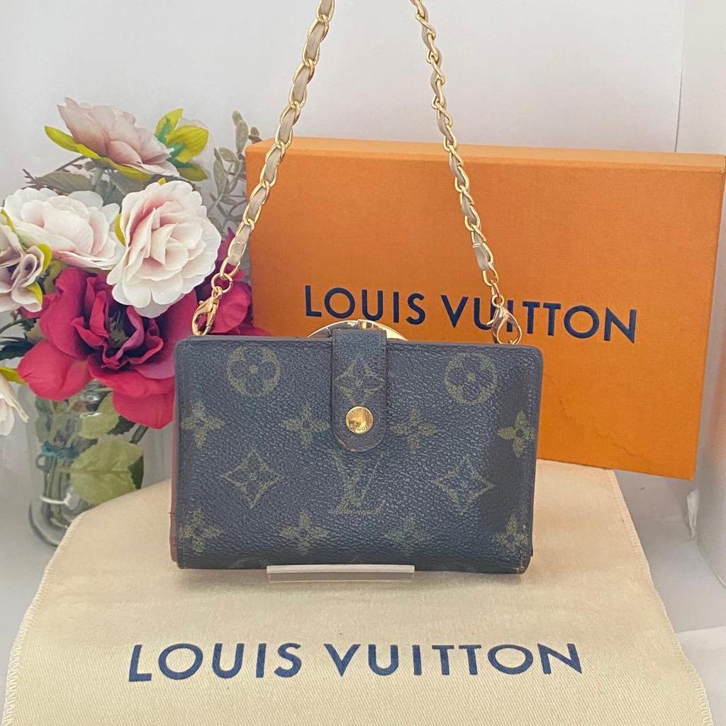 Used Good Condition Louis Vuitton Monogram Viennois Bi-fold Coin Purse with Aftermarket Chain