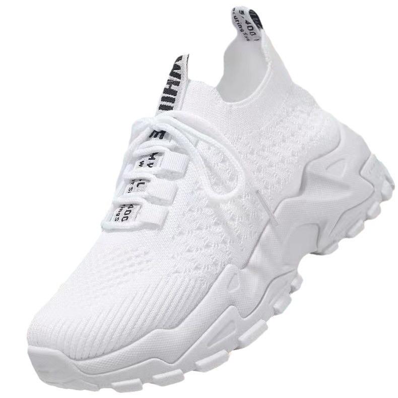 Buty buty damskie wiosna i lato nowe tkane metodą fly tkactwa studentki buty jednokolorowe miękkie z grubą podeszwą oddychające codzienne sportowe buty taty damskie
