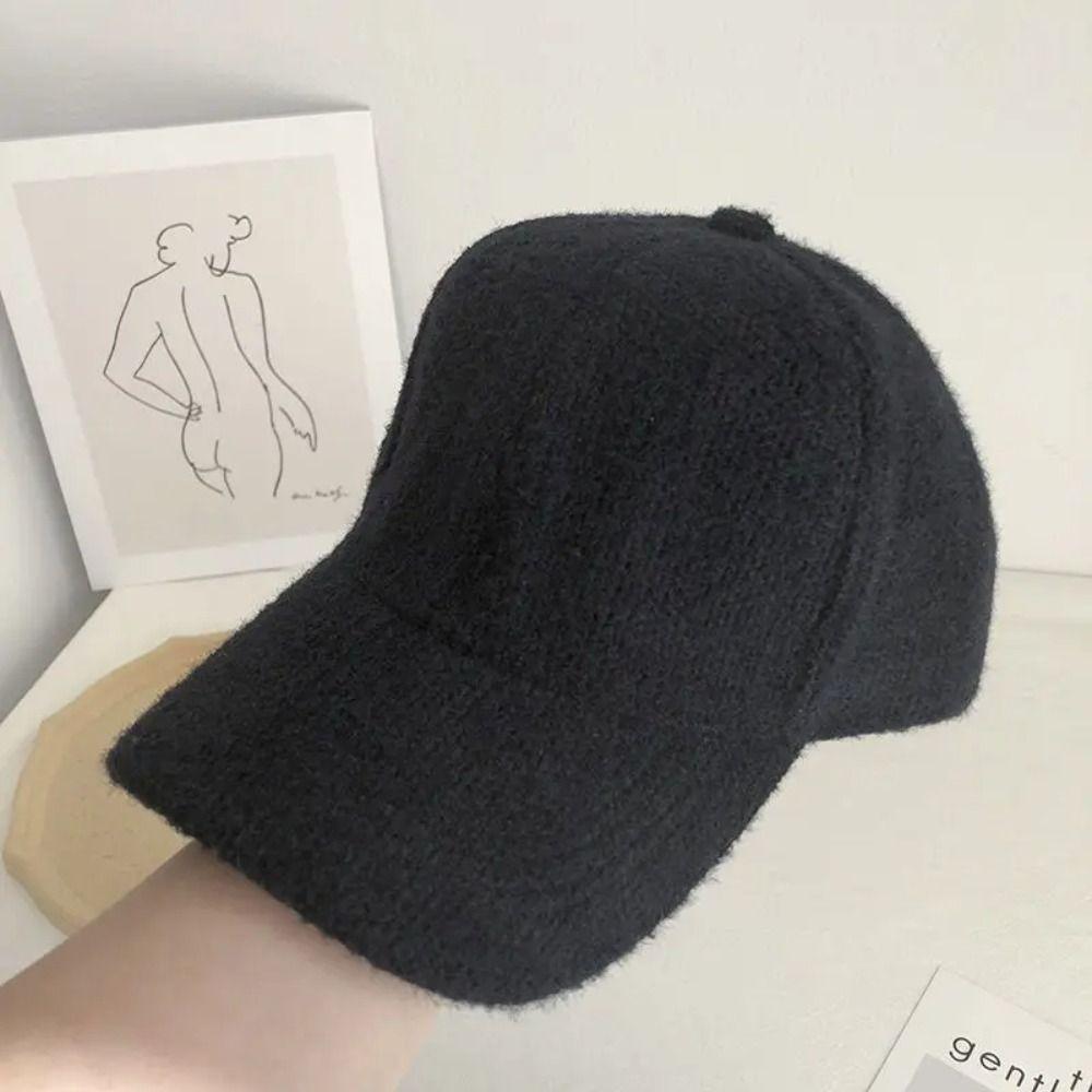 Plush Baseball Caps Solid Color Visor Hat New Warm Cap  Women