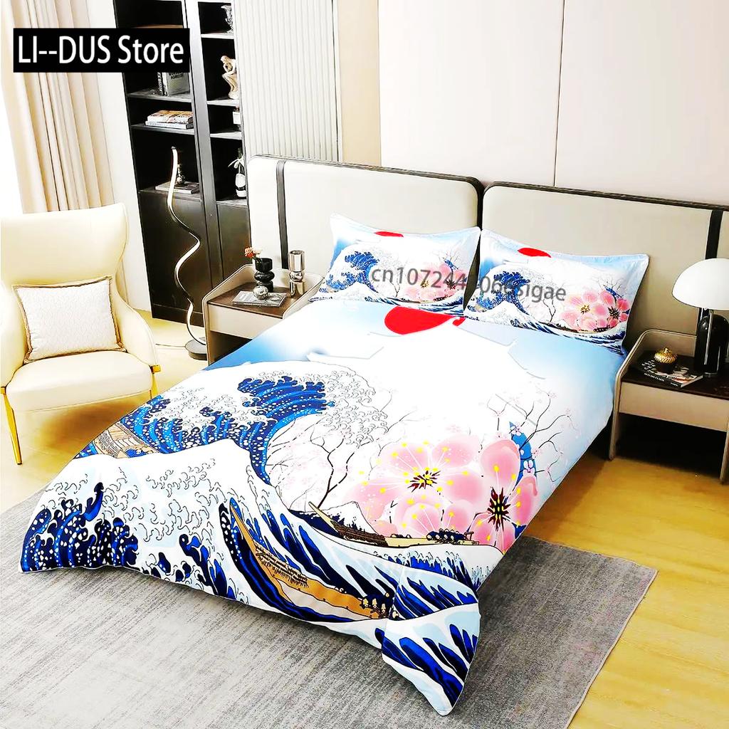 Japanese Landscape Duvet Cover Set For Teens Adults Queen Quilt Covers Lightweight Down 2 Pillowcases 1 Duvet Cover No Comforter