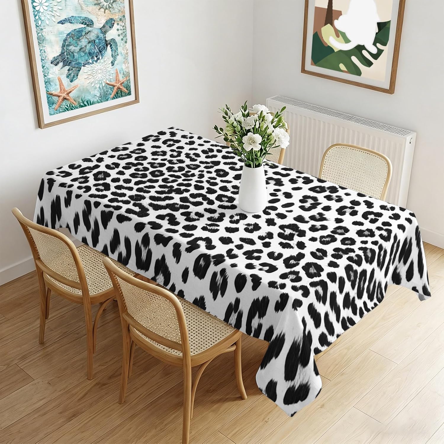 Inktwassing Stijl Zwart Wit Luipaard Rechthoekige Tafelkleed voor Tafeldecoratie Waterdicht Herbruikbare Tafelkleden voor Tafel Vakantiefeest 140x200cm