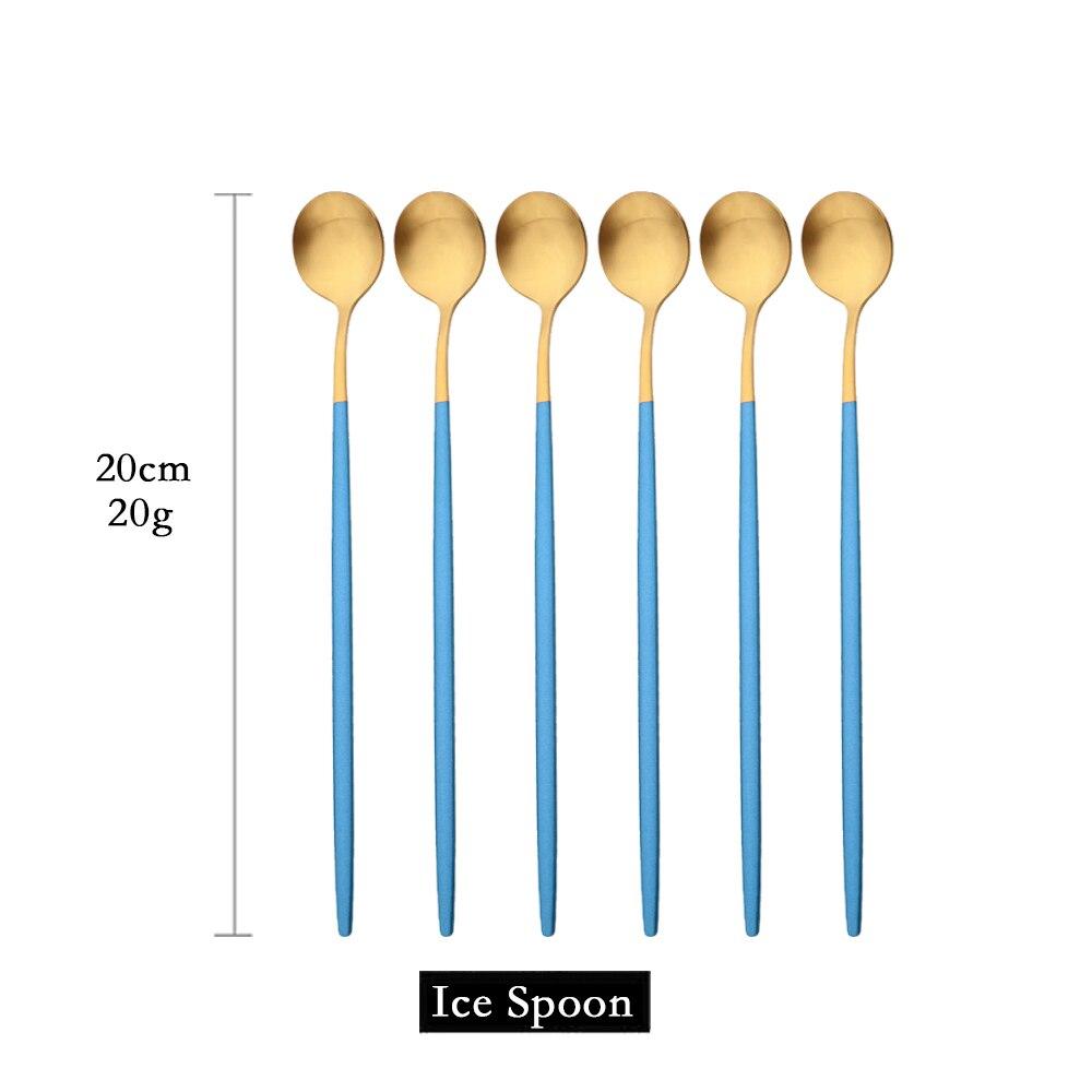 6pcs/set Long Handled Stainless Steel Coffee Spoon Ice Cream Dessert Tea Spoon Mixing Stirring Cooking Long Handle Spoon Tableware