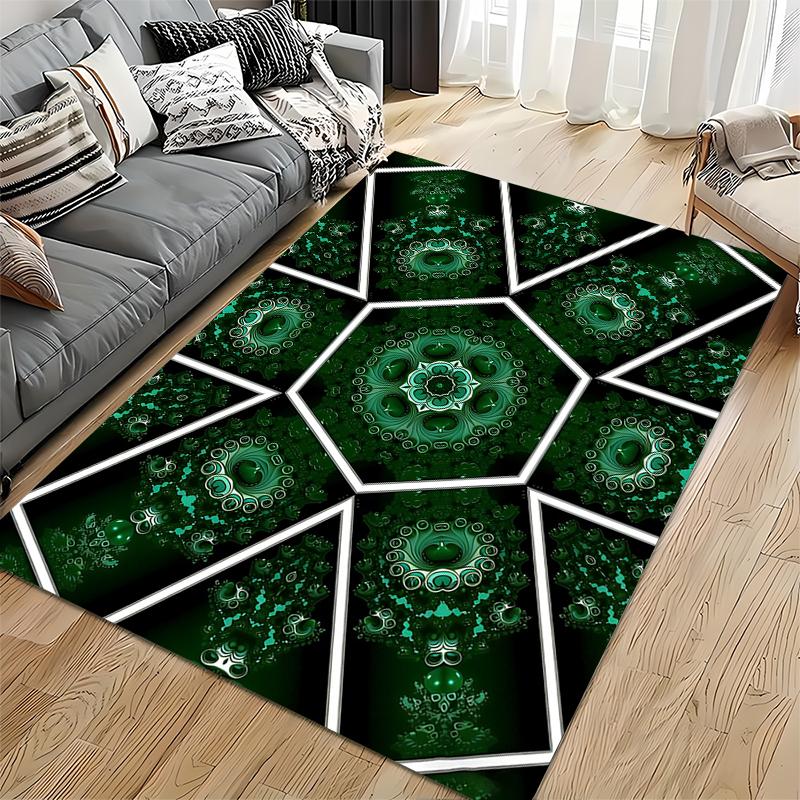 Geometric Green Mandala Pattern Carpet, Modern Living Room Rug Decor Suitable for use as an anti-slip for living room bedroom sofas