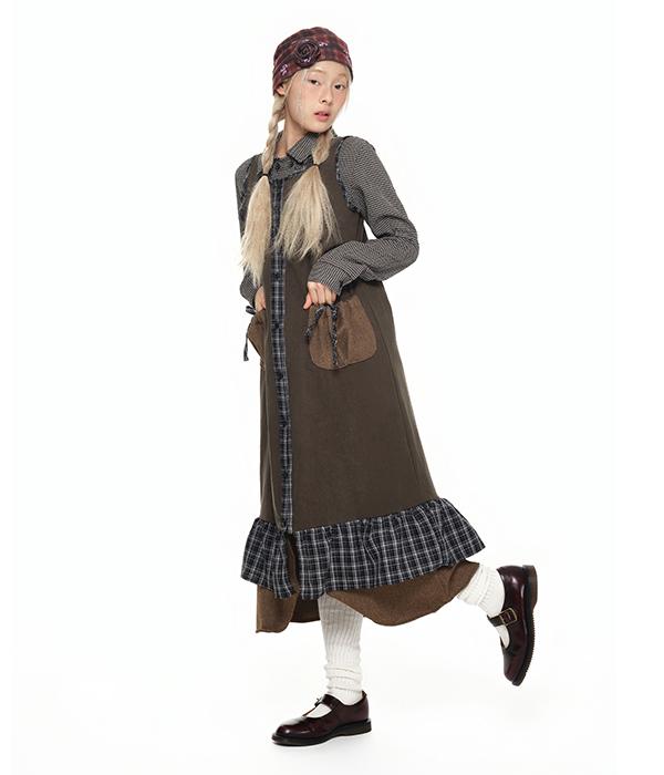 Youth Bath Sleeveless Pocket Frill Dress_Khaki