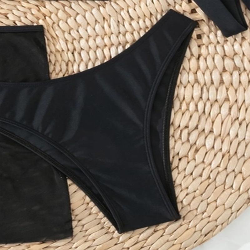 2025 European & American Solid Color Women's Four-Piece Bikini Set