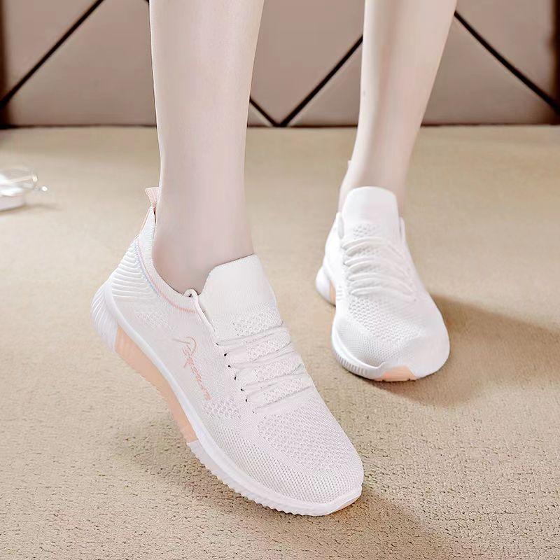 Women's Fly-woven Sneakers Comfortable Breathable Soft-soled Shoes Autumn New Light Mouth Lightweight Running Shoes Little White Shoes