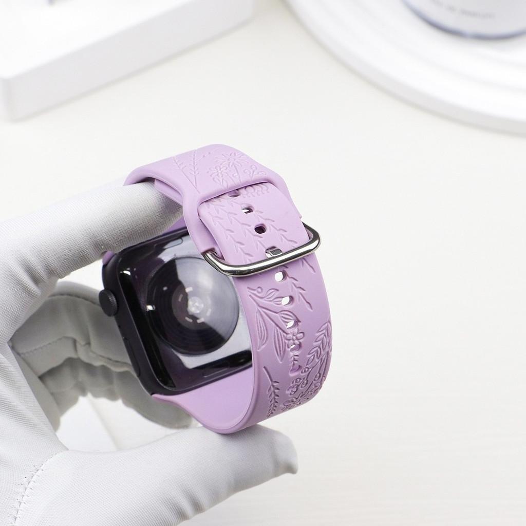 Silicone Bracelet For Apple Watch 11 10 46mm 42mm 9-8-7-6-5-4-3-2 Engraved Floral For IWatch Ultra 3 49mm 45mm-44-42-41-40-38mm