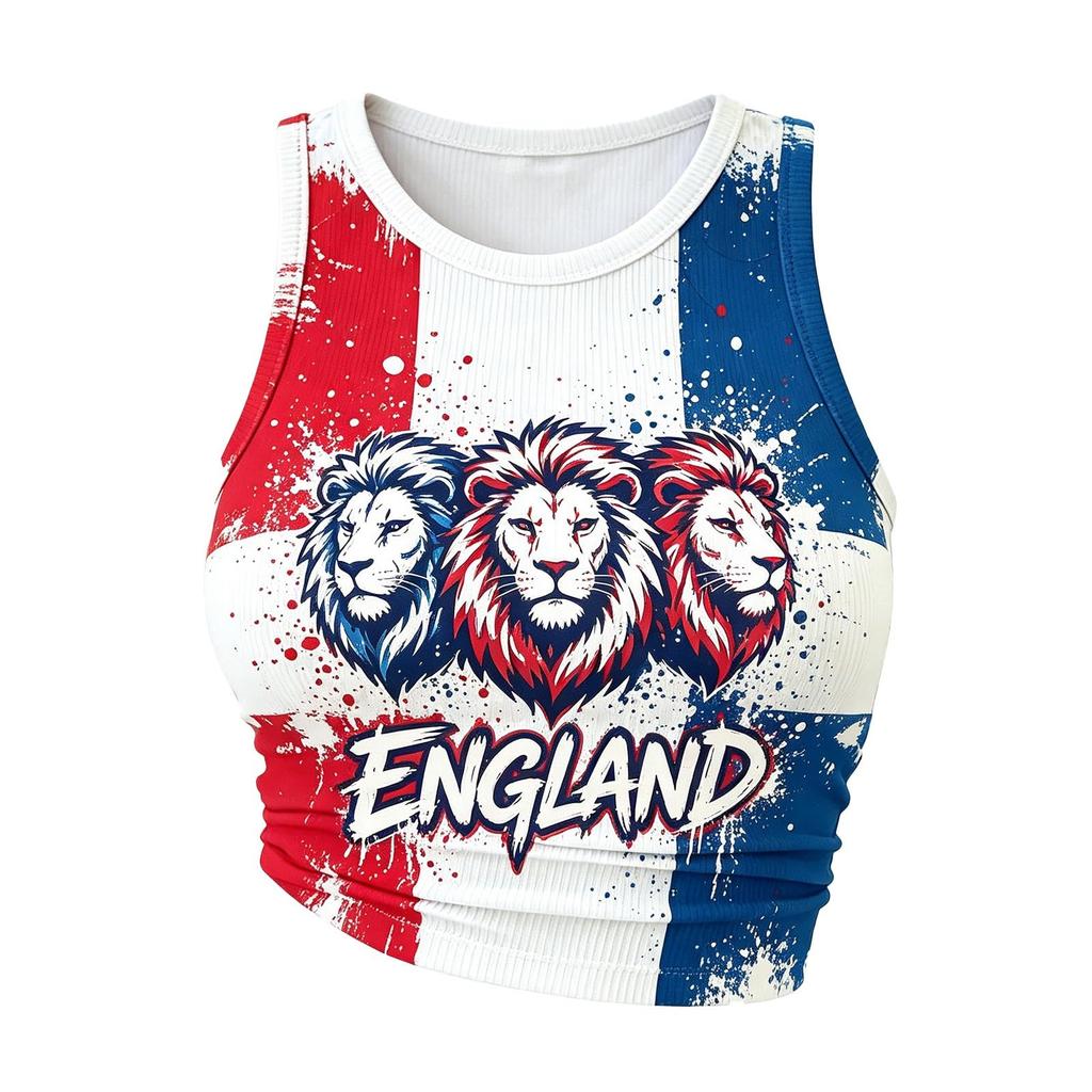 Dames mouwloze crop top Engeland Voetbalstijl Geribbelde tanktop Rugloze design Casual atletische pasvorm Zomerkleding