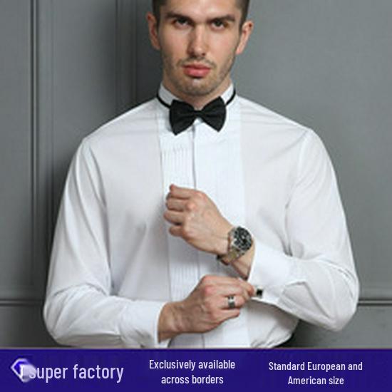 Men's White Four-Way Stretch Wrinkle-Resistant Long Sleeve Shirt - Formal and Casual Plus Size