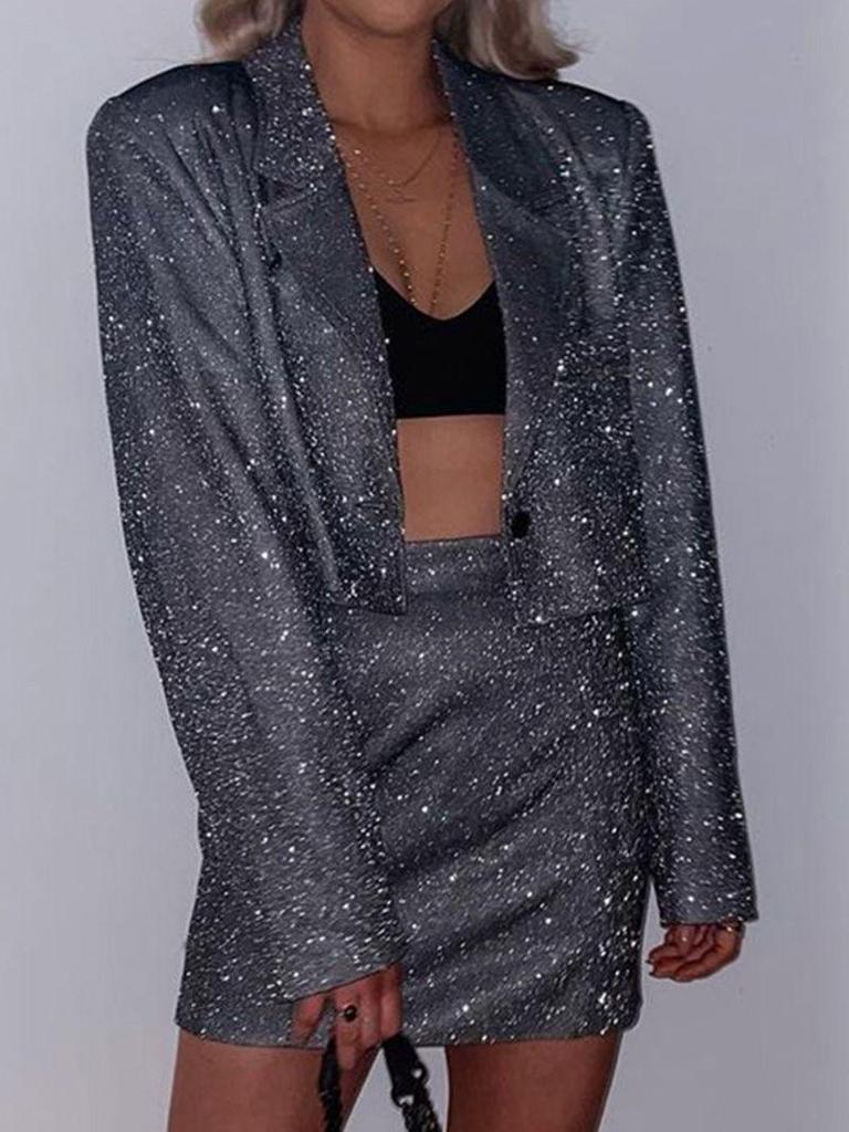 2024 Trendy europäischer und amerikanischer Stil: Sexy High-Waist-Rock mit Revers und Langarmjacke für Herbst und Winter.