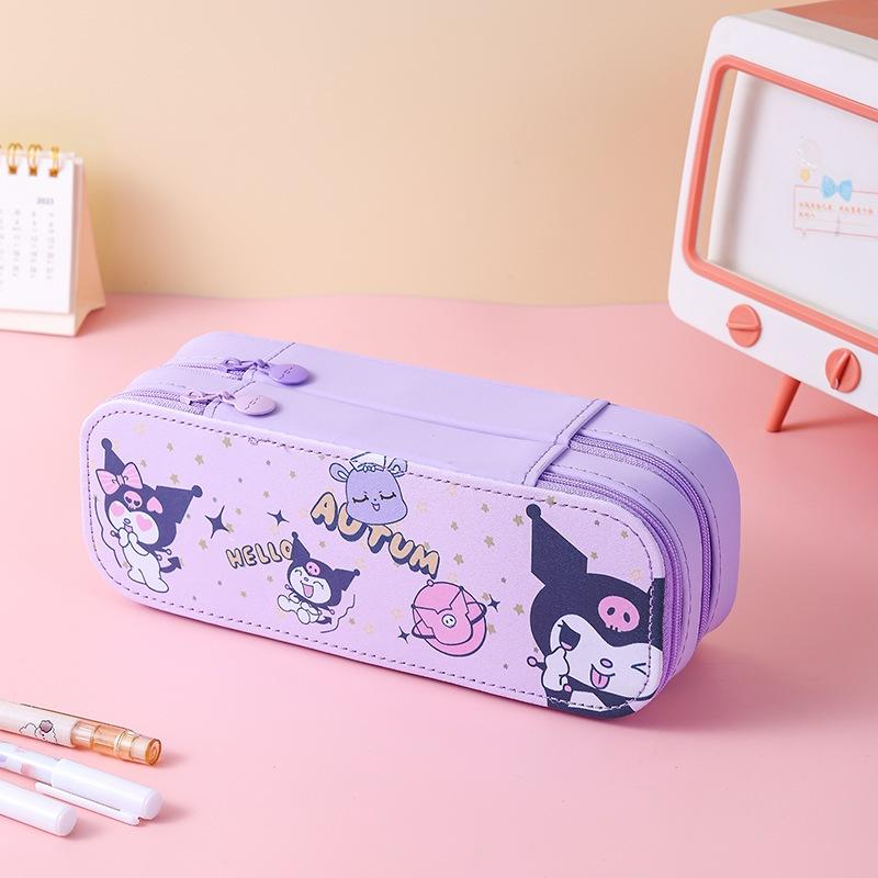 Sanrio Double Layers Pencil Case Durable Zipper Large Capacity Cartoon Stationery Box for Office Stationery Storage