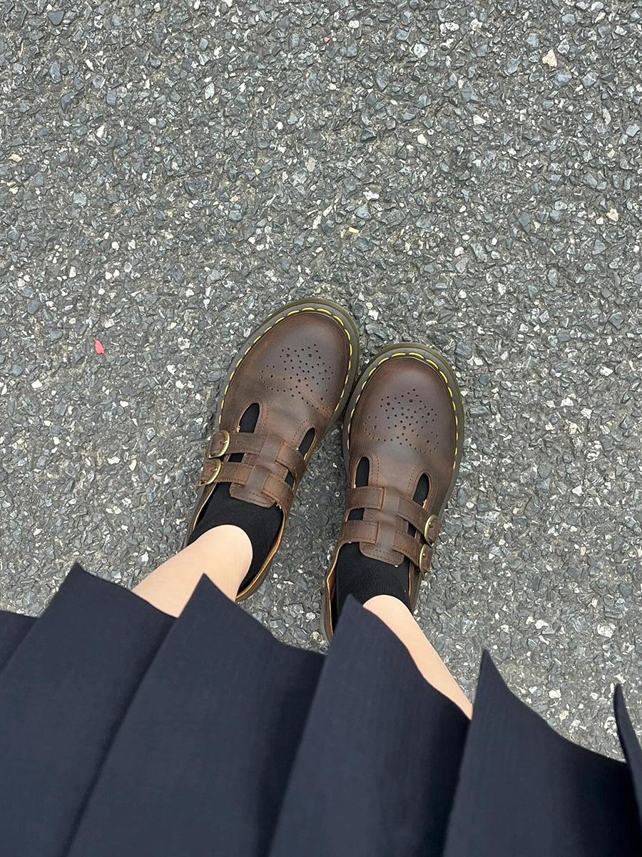 

Версия из коровьей кожи~ натуральная кожа ретро круглый носок старые толстоподошвенные лоферы женские шестнадцатидырочные дышащие туфли-слипоны с мелким вырезом 40