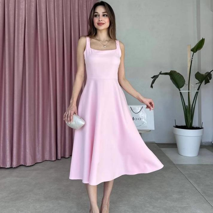 2025 Summer Women's French-Style Sleeveless Backless Mid-Length Dress
