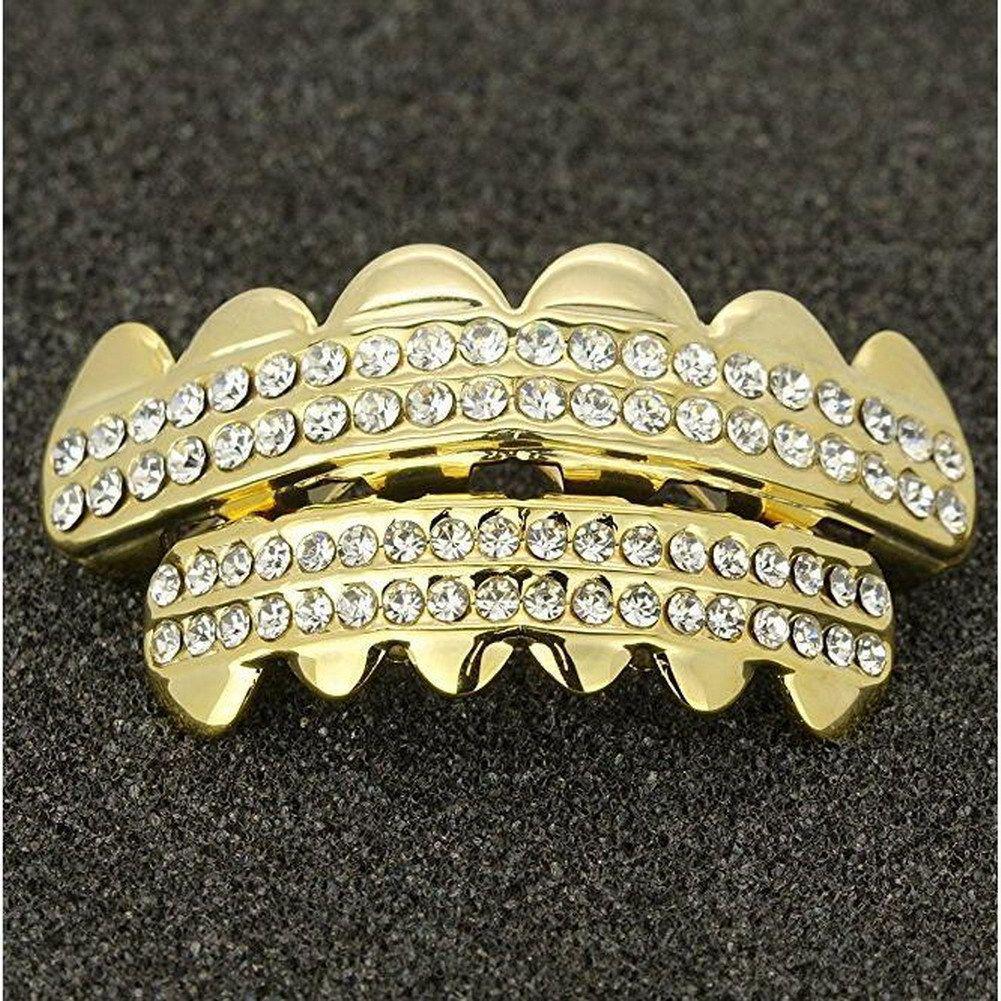 TEMU Vergoldete mit Diamanten besetzte Grillz Hip-Hop Zahnschmuck